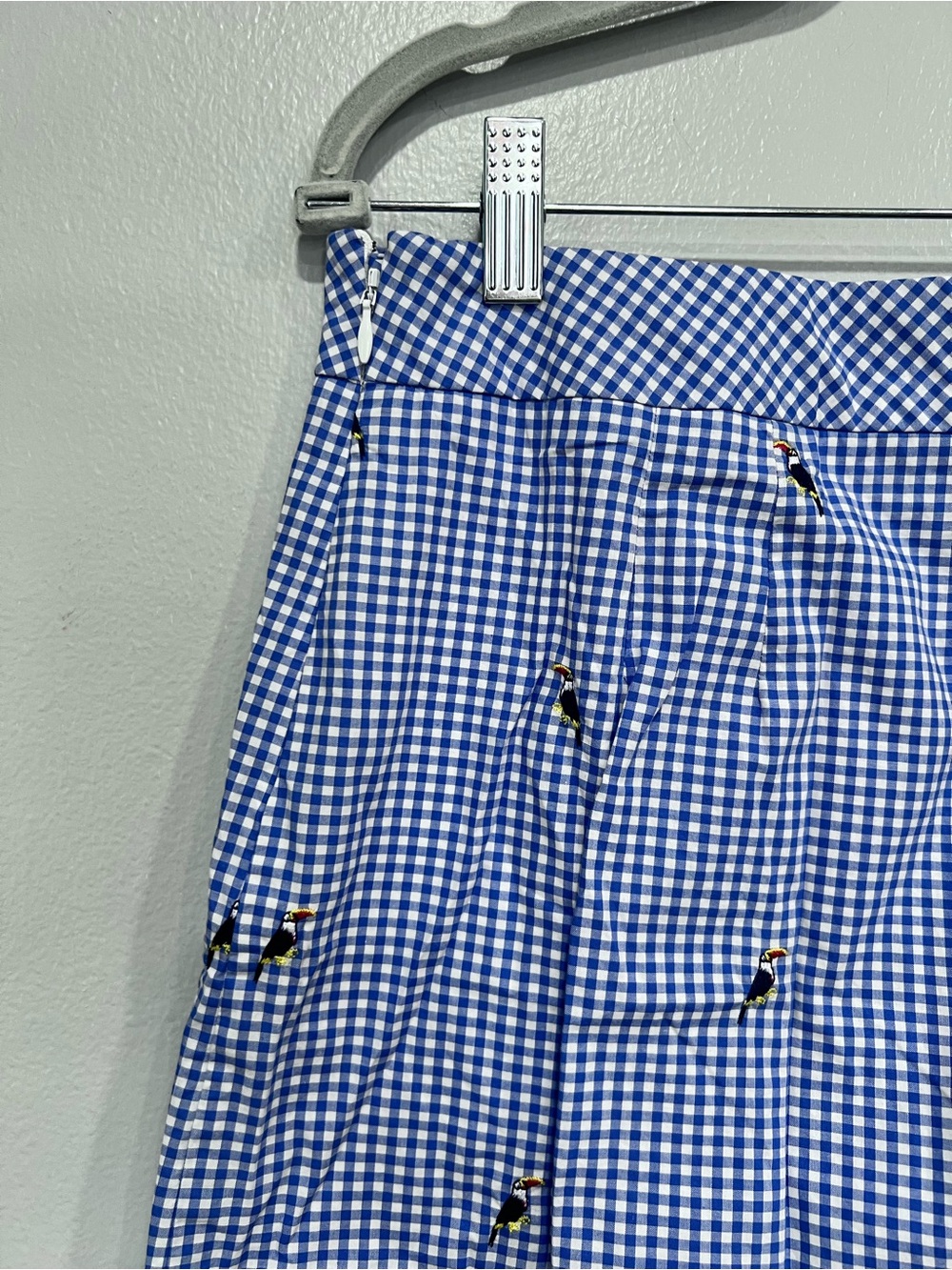 Talbots Blue Gingham women bird embroidered mini skirt size 10P - Picture 4 of 6